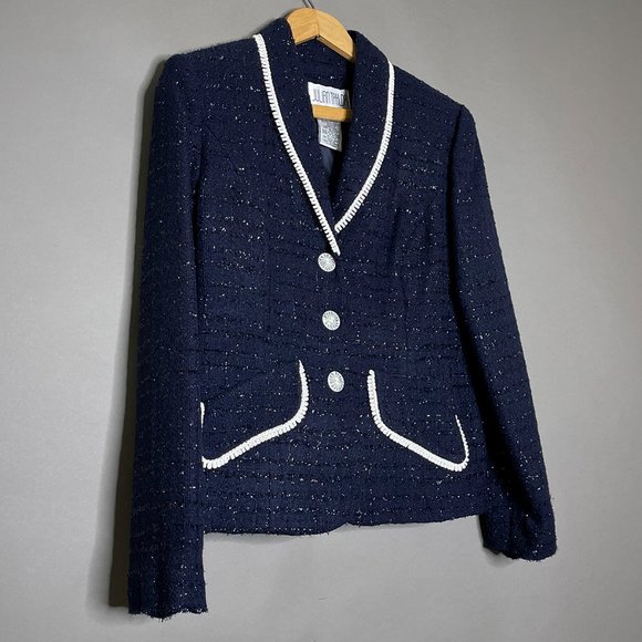 Julian Taylor Sparkly Textured Black Checked Pattern Coat Size 4P - Picture 1 of 9